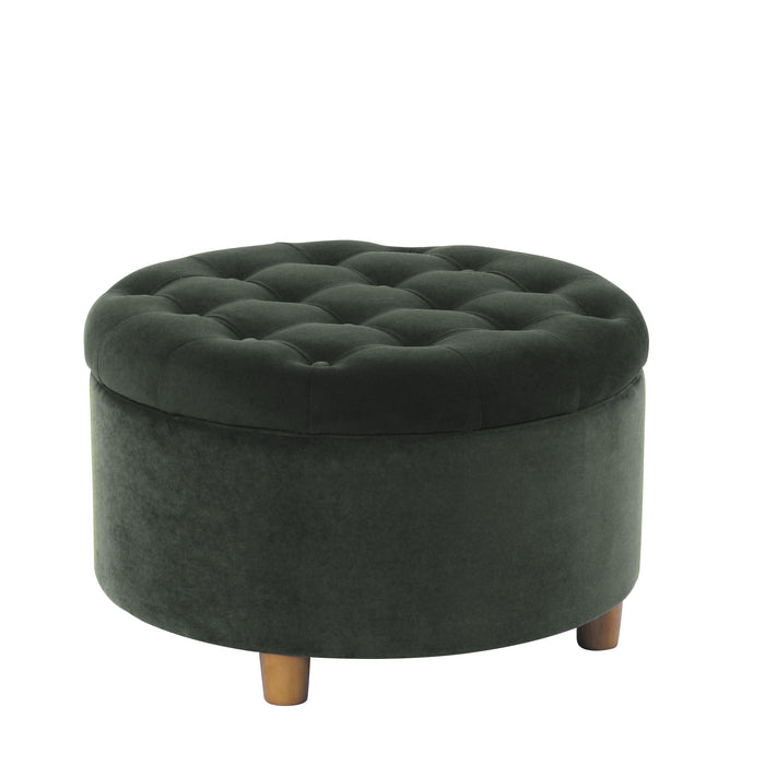 HomePop Round Storage Ottoman - Loden Green Velvet
