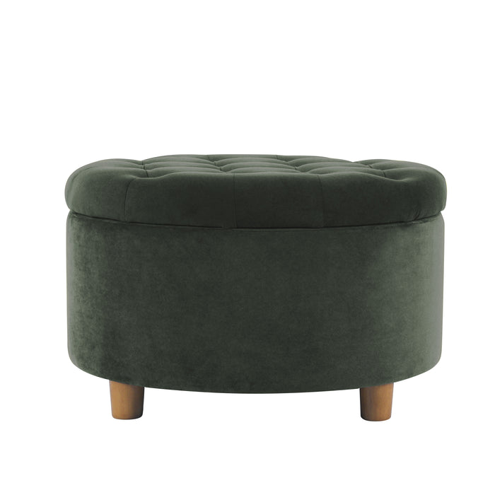 HomePop Round Storage Ottoman - Loden Green Velvet