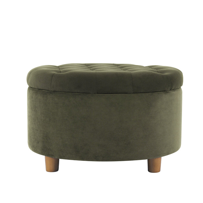 HomePop Round Storage Ottoman - Loden Green Velvet