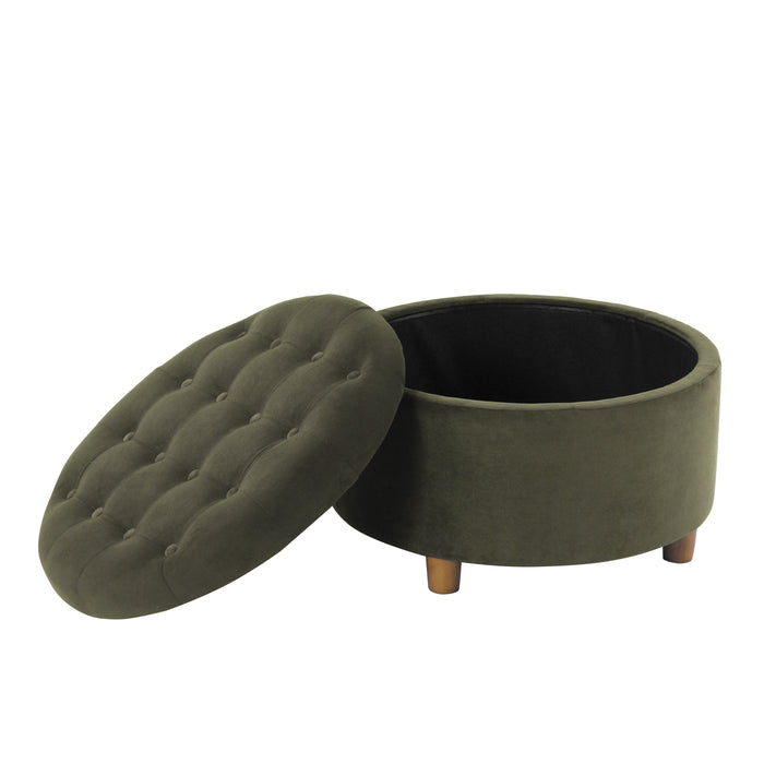 HomePop Round Storage Ottoman - Loden Green Velvet