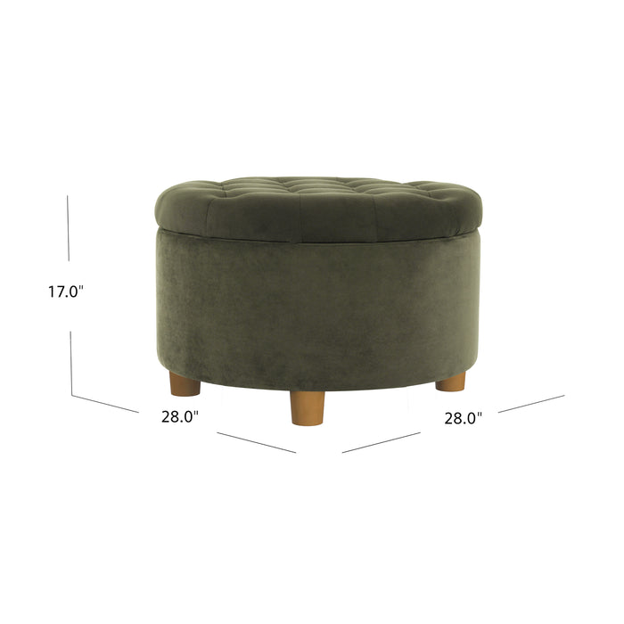 HomePop Round Storage Ottoman - Loden Green Velvet