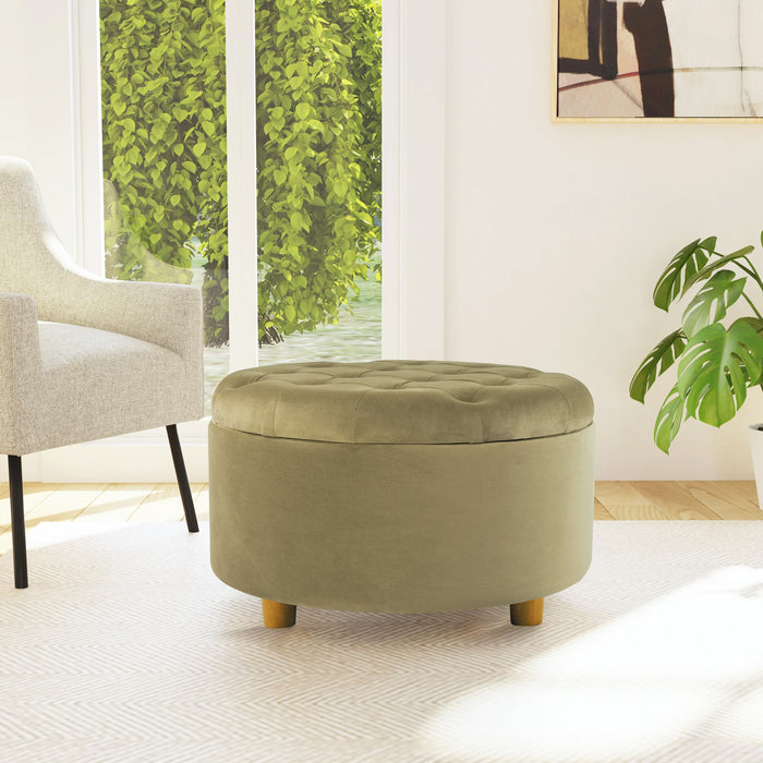 HomePop Round Storage Ottoman - Light Sage Green Velvet