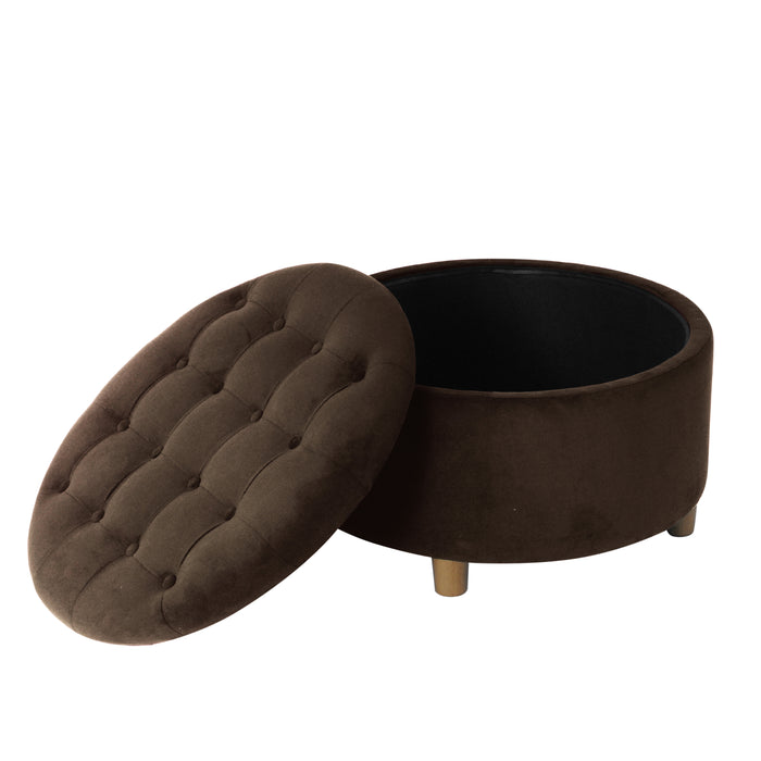 HomePop Round Storage Ottoman - Chocolate Brown Velvet