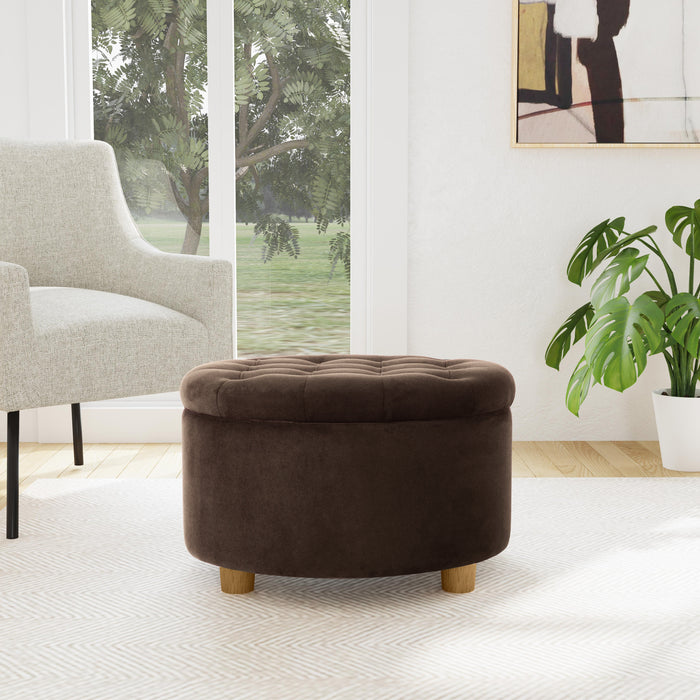 HomePop Round Storage Ottoman - Chocolate Brown Velvet