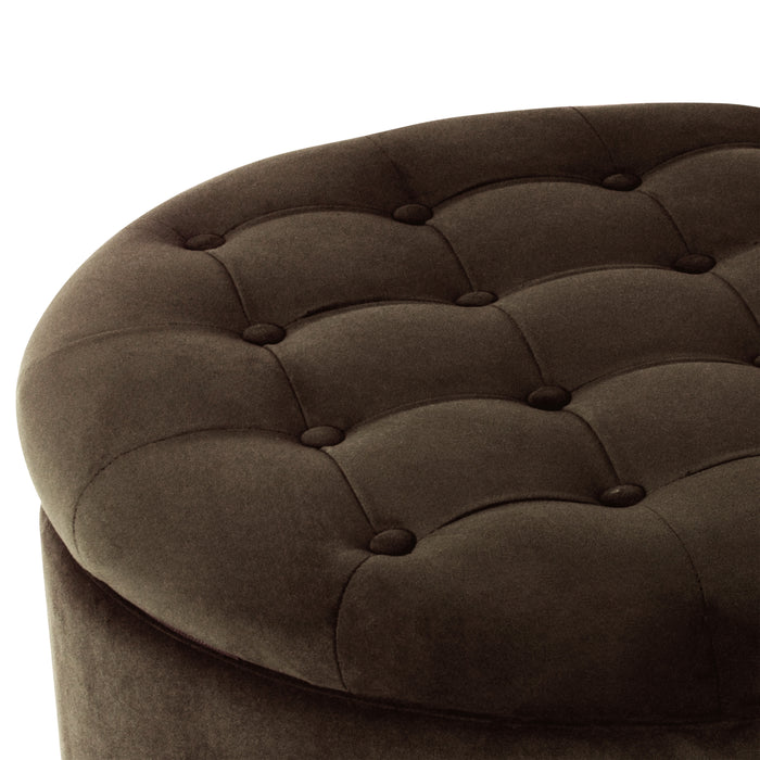 HomePop Round Storage Ottoman - Chocolate Brown Velvet