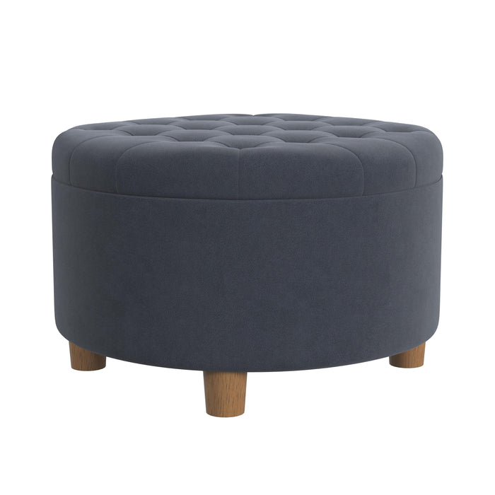 HomePop Round Storage Ottoman - Blue Velvet