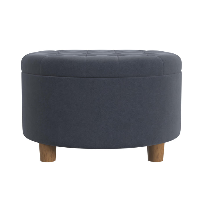 HomePop Round Storage Ottoman - Blue Velvet