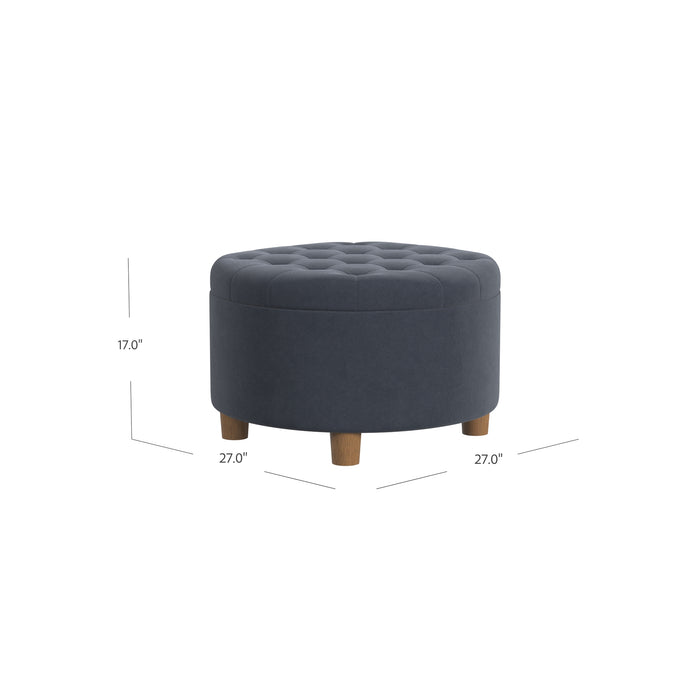 HomePop Round Storage Ottoman - Blue Velvet