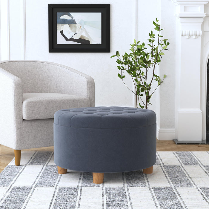 HomePop Round Storage Ottoman - Blue Velvet