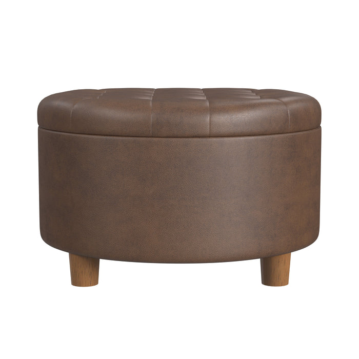 HomePop Round Storage Ottoman - Brown Faux Leather