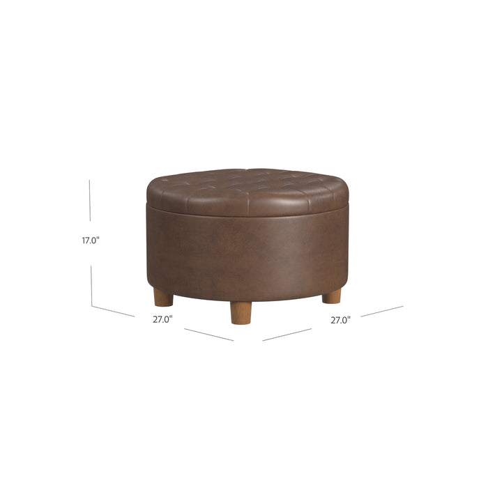 HomePop Round Storage Ottoman - Brown Faux Leather