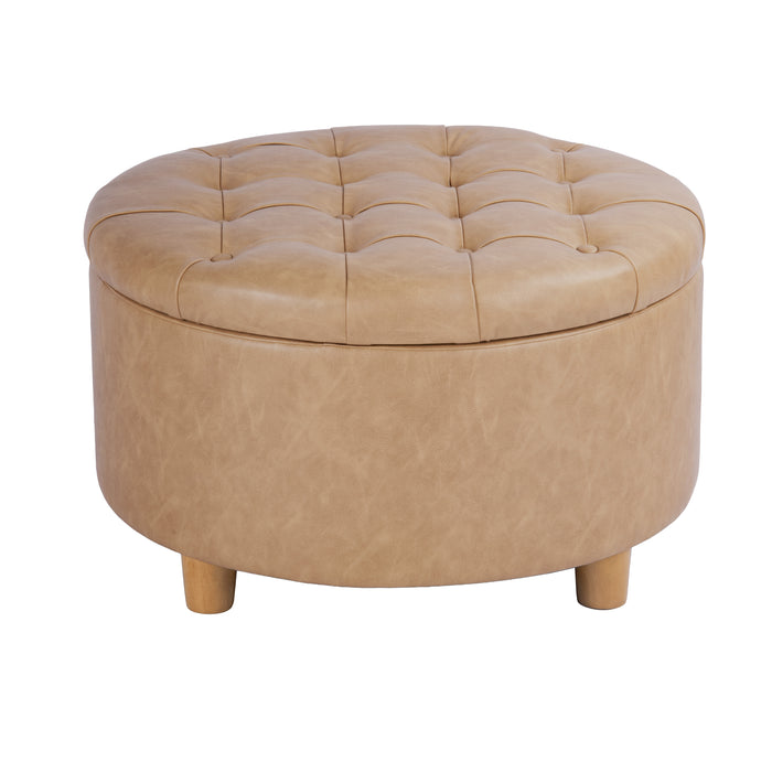 HomePop Round Storage Ottoman - Sand Faux Leather