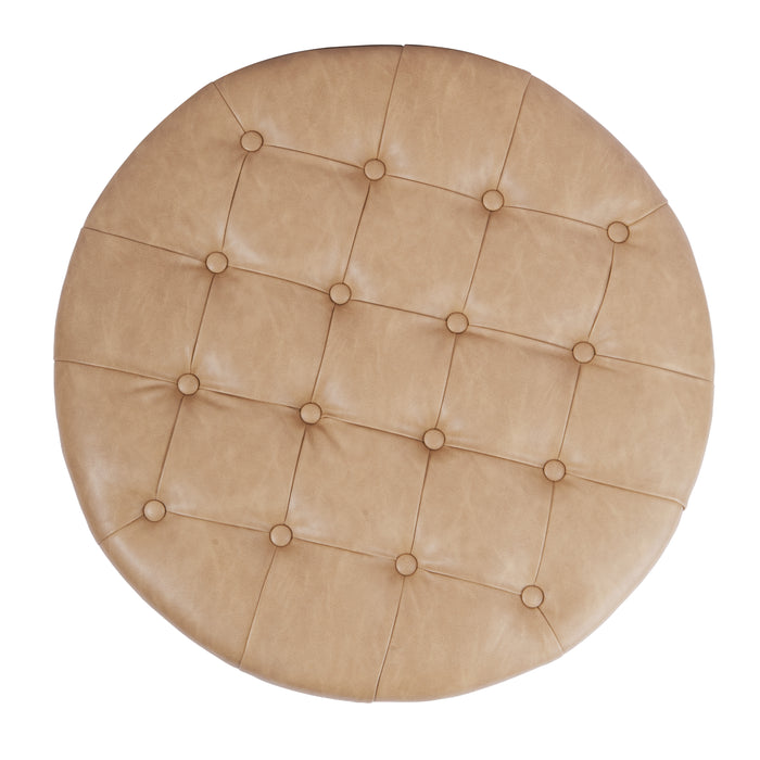 HomePop Round Storage Ottoman - Sand Faux Leather