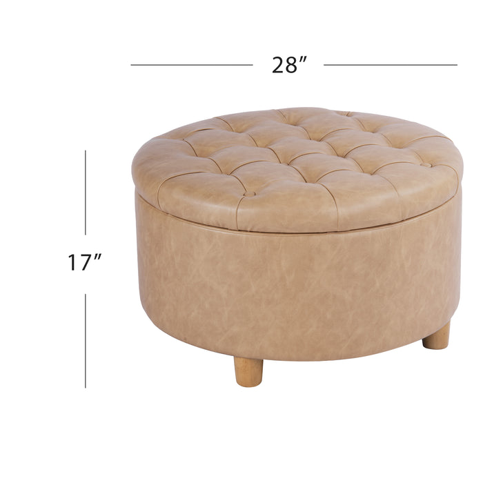 HomePop Round Storage Ottoman - Sand Faux Leather