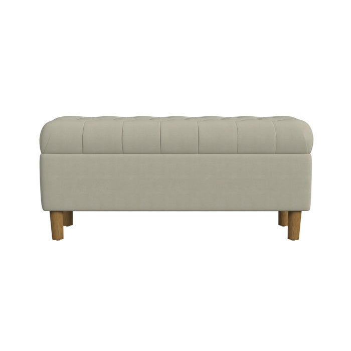 HomePop Button Tufted Storage Bench with Cone wood legs -  Fawn Velvet