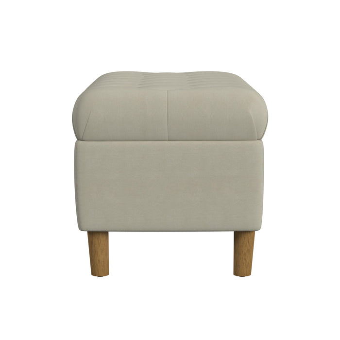 HomePop Button Tufted Storage Bench with Cone wood legs -  Fawn Velvet