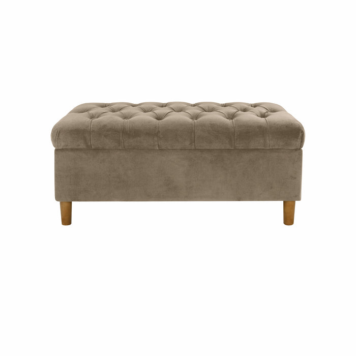 HomePop Button Tufted Storage Bench with Cone wood legs -  Fawn Velvet