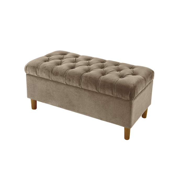 HomePop Button Tufted Storage Bench with Cone wood legs -  Fawn Velvet