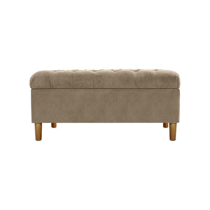 HomePop Button Tufted Storage Bench with Cone wood legs -  Fawn Velvet