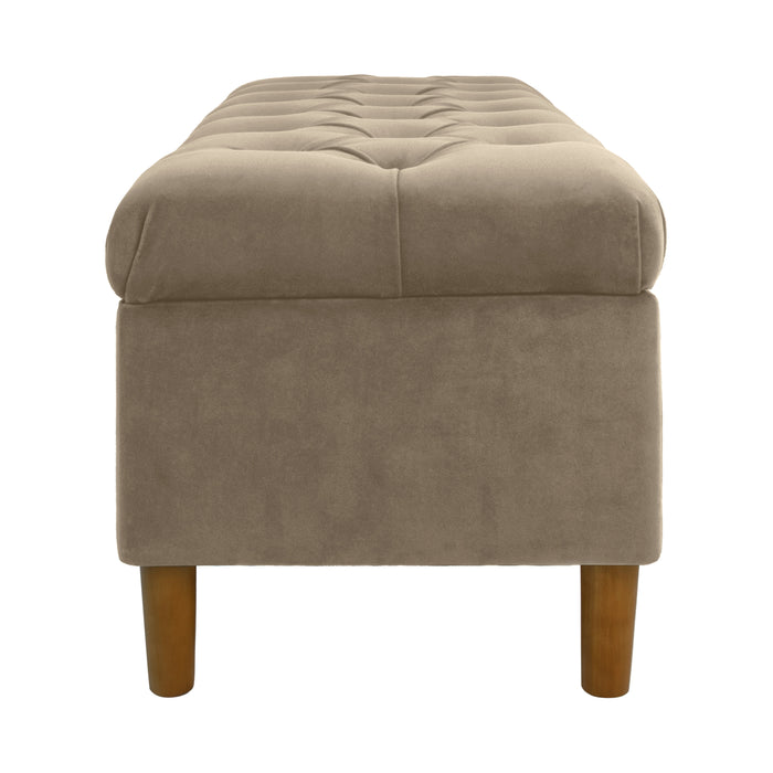 HomePop Button Tufted Storage Bench with Cone wood legs -  Fawn Velvet