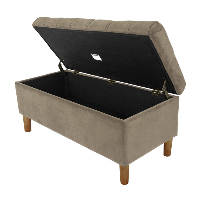 HomePop Button Tufted Storage Bench with Cone wood legs -  Fawn Velvet