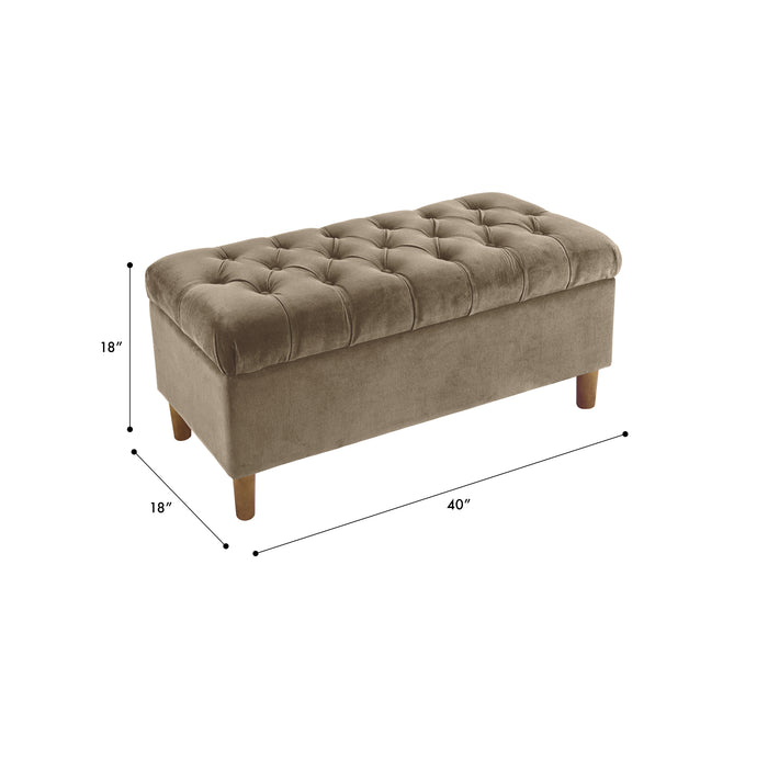 HomePop Button Tufted Storage Bench with Cone wood legs -  Fawn Velvet