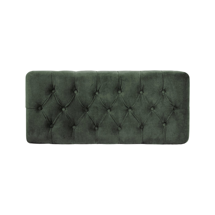 HomePop Button Tufted Storage Bench with Cone wood legs -  Loden Green Velvet