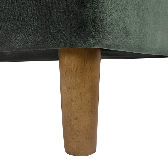 HomePop Button Tufted Storage Bench with Cone wood legs -  Loden Green Velvet