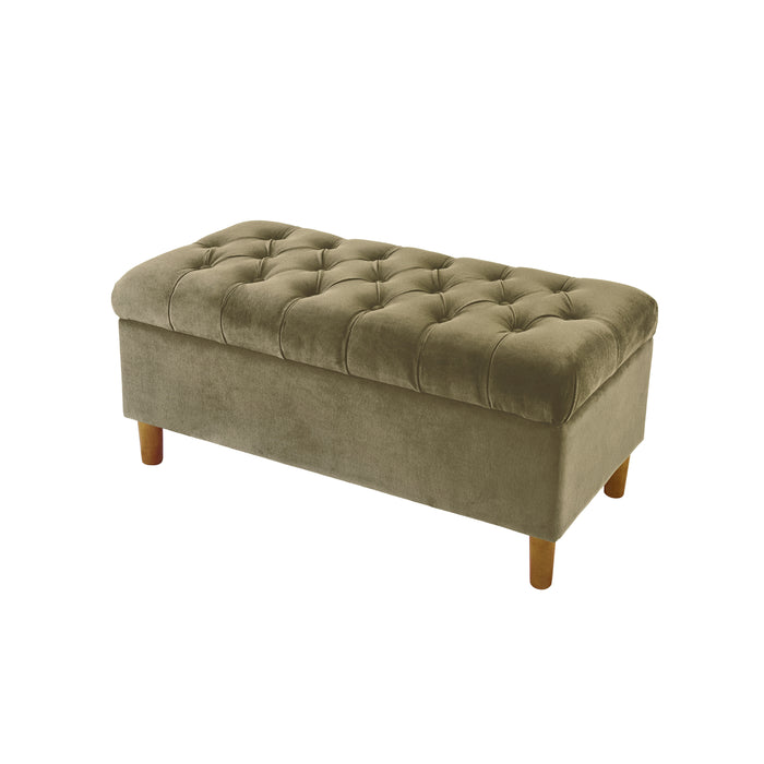 HomePop Button Tufted Storage Bench with Cone wood legs -  Light Sage Green Velvet