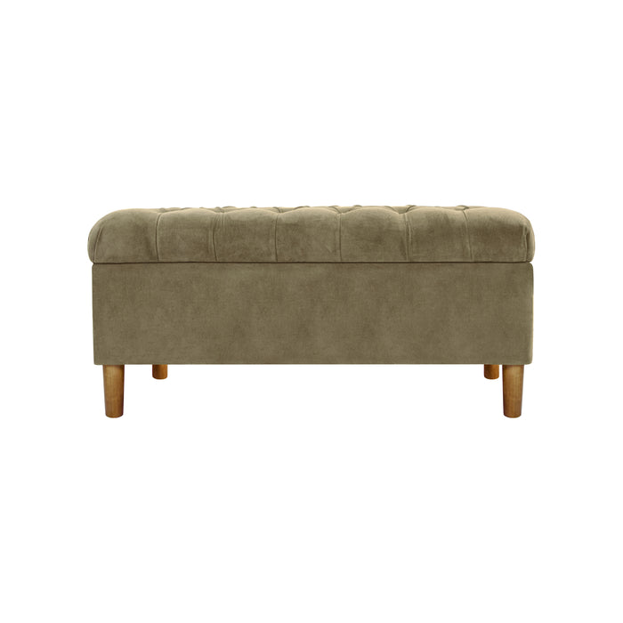 HomePop Button Tufted Storage Bench with Cone wood legs -  Light Sage Green Velvet