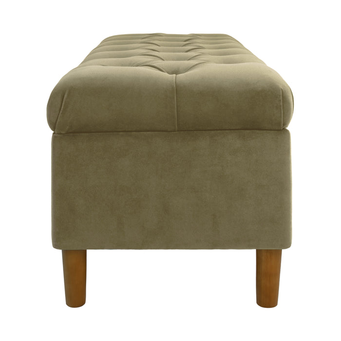 HomePop Button Tufted Storage Bench with Cone wood legs -  Light Sage Green Velvet