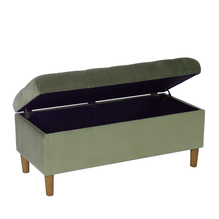 HomePop Button Tufted Storage Bench with Cone wood legs -  Light Sage Green Velvet