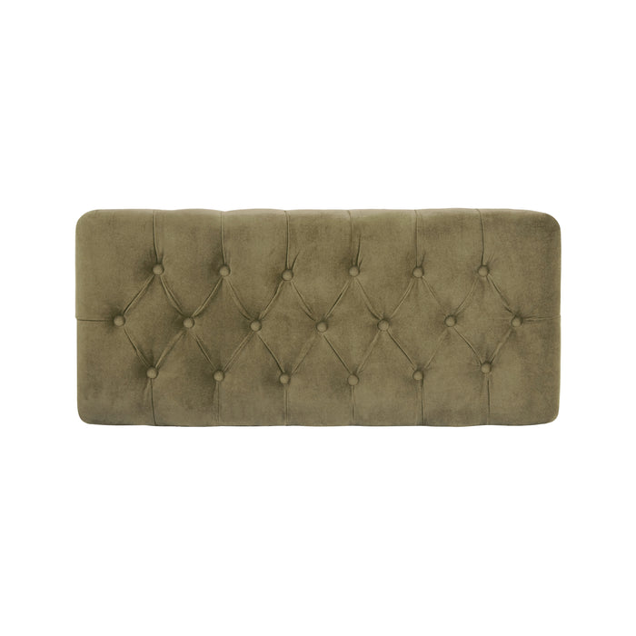 HomePop Button Tufted Storage Bench with Cone wood legs -  Light Sage Green Velvet