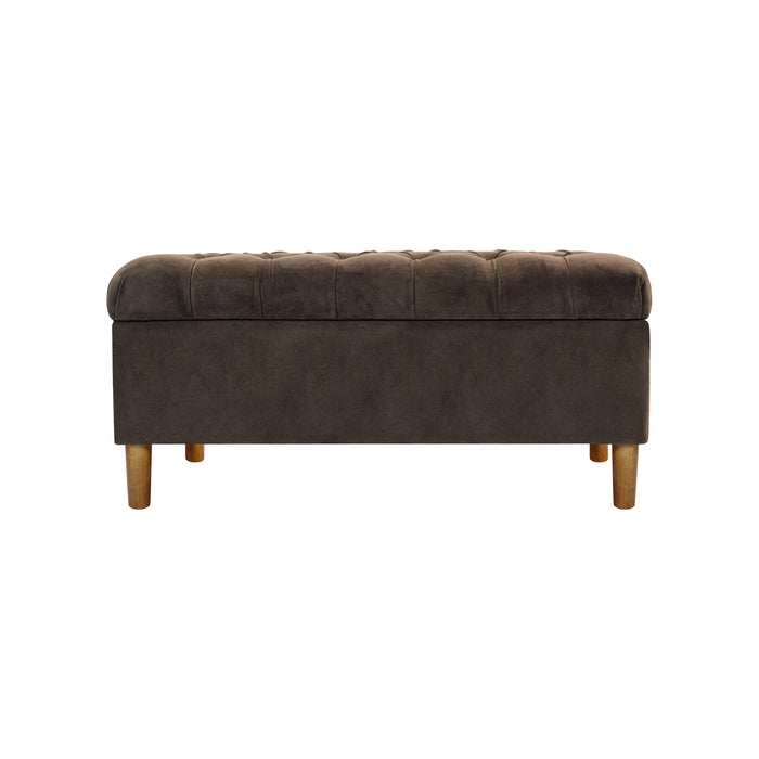 HomePop Button Tufted Storage Bench with Cone wood legs -  Chocolate Brown Velvet