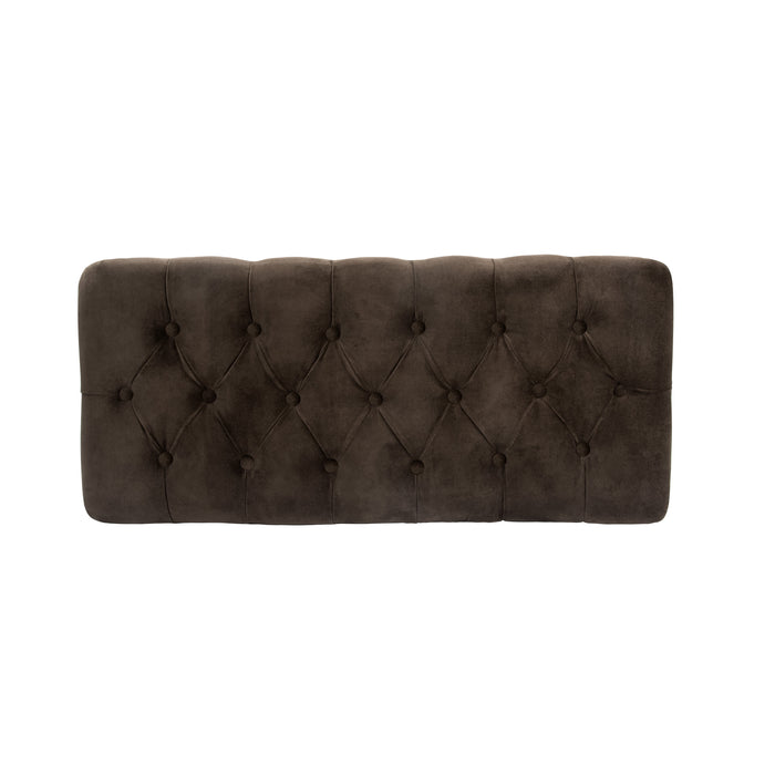 HomePop Button Tufted Storage Bench with Cone wood legs -  Chocolate Brown Velvet