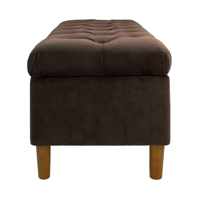 HomePop Button Tufted Storage Bench with Cone wood legs -  Chocolate Brown Velvet