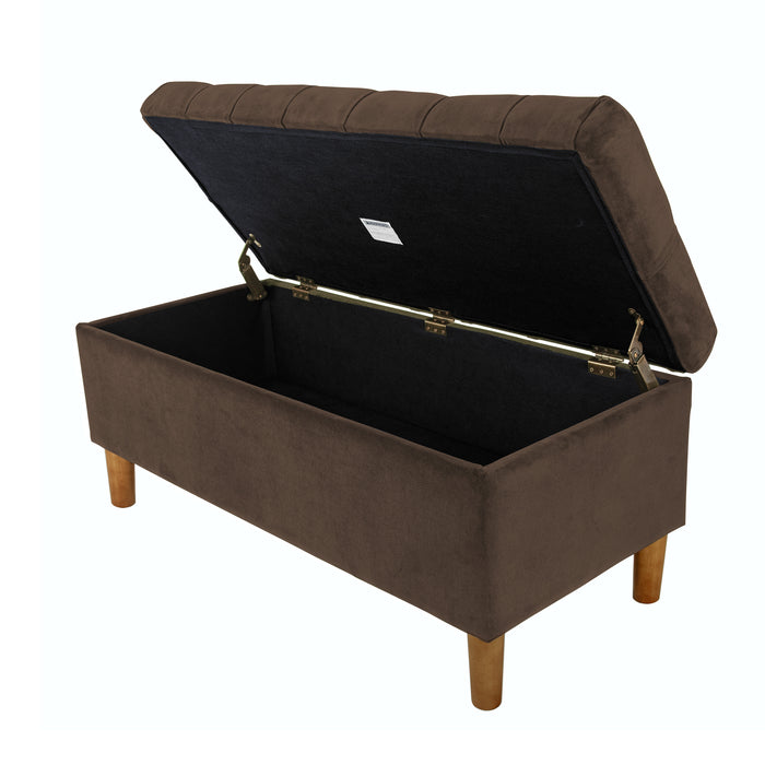 HomePop Button Tufted Storage Bench with Cone wood legs -  Chocolate Brown Velvet