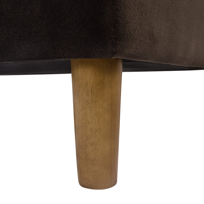 HomePop Button Tufted Storage Bench with Cone wood legs -  Chocolate Brown Velvet