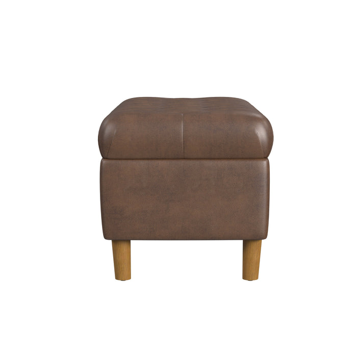 HomePop Button Tufted Storage Bench with Cone wood legs -  Brown Faux Leather