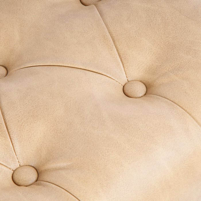 HomePop Button Tufted Storage Bench with Cone wood legs - Sand Faux Leather