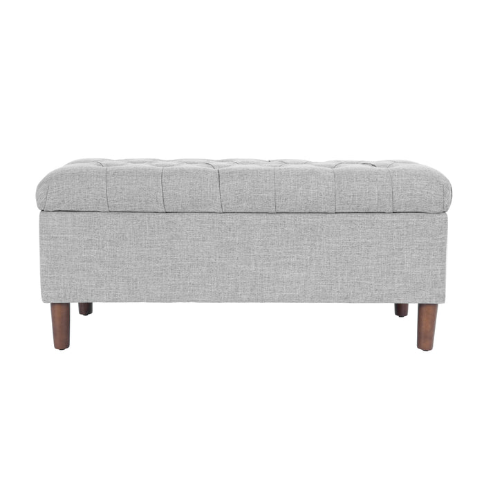 HomePop Button Tufted Storage Bench with Cone wood legs - Gray Woven