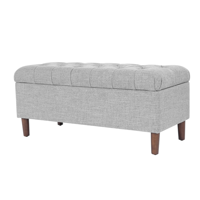 HomePop Button Tufted Storage Bench with Cone wood legs - Gray Woven