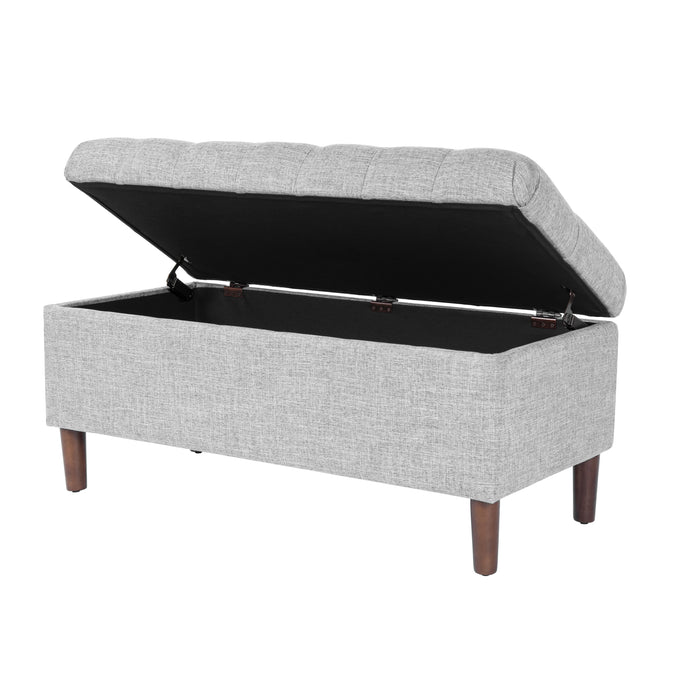 HomePop Button Tufted Storage Bench with Cone wood legs - Gray Woven