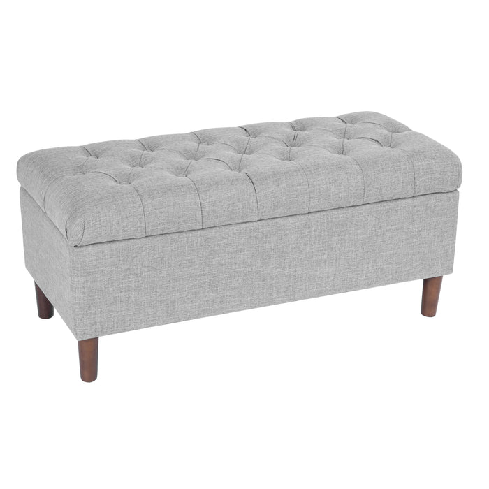 HomePop Button Tufted Storage Bench with Cone wood legs - Gray Woven