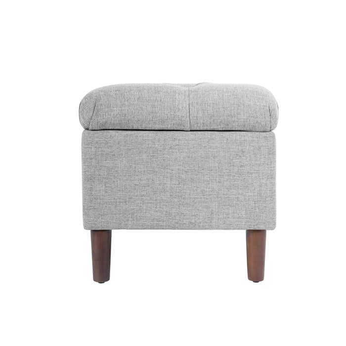 HomePop Button Tufted Storage Bench with Cone wood legs - Gray Woven