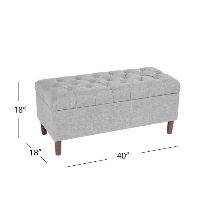 HomePop Button Tufted Storage Bench with Cone wood legs - Gray Woven
