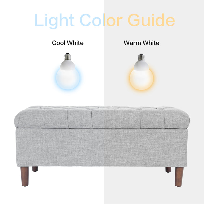 HomePop Button Tufted Storage Bench with Cone wood legs - Gray Woven