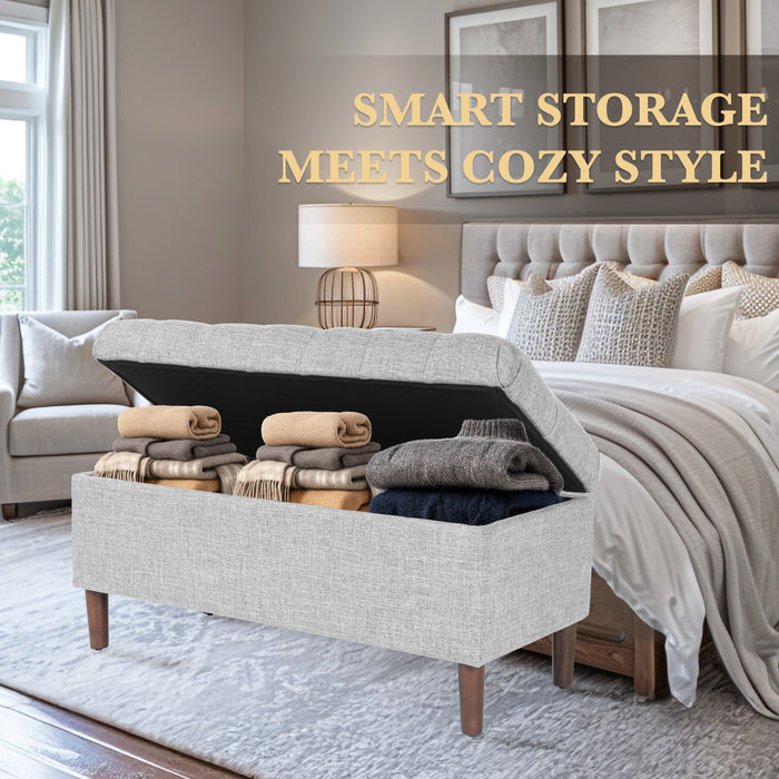 HomePop Button Tufted Storage Bench with Cone wood legs - Gray Woven