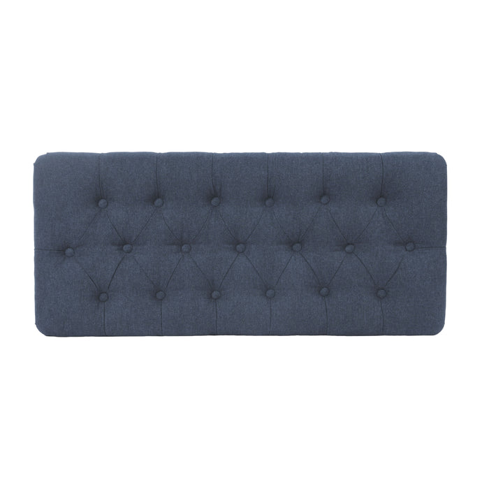 HomePop Button Tufted Storage Bench with Cone wood legs - Blue Woven Fabric