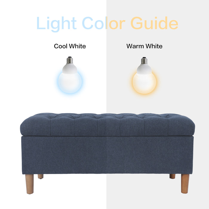 HomePop Button Tufted Storage Bench with Cone wood legs - Blue Woven Fabric